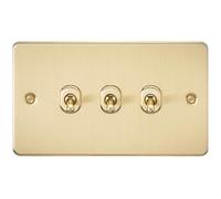 Knightsbridge FP3TOGBB Brushed Brass FPAV3TOGBB Flat Plate 10A 3G 2 Way Toggle Switch