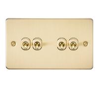 Knightsbridge FP4TOGBB 10 A 4G Flat Plate 2-Way Toggle Switch, Brushed Brass
