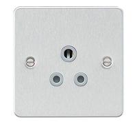 KnightsBridge Flat plate 5A unswitched socket - brushed chrome with grey insert