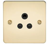 Knightsbridge Flat Plate 5A Unswitched Socket FP5APB – Polished Brass with Black Insert