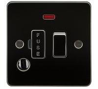 Knightsbridge FP6300FGM 13 A Flat Plate Switched Fused Spur Unit with Neon and Flex Outlet, Gun Metal