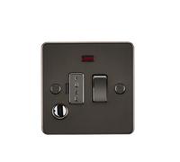 KnightsBridge Flat Plate 13A switched fused spur unit with neon and flex outlet - gunmetal