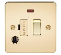 Knightsbridge FP6300FPB 13 A Flat Plate Switched Fused Spur Unit with Neon and Flex Outlet, Polished Brass