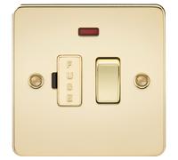 KnightsBridge Flat Plate 13A switched fused spur unit with neon - polished brass