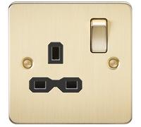 Knightsbridge FPR7000BB Flat Plate 13A 1G DP Switch Socket - Brushed Brass + Black Insert