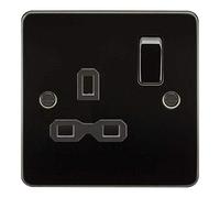 KnightsBridge Flat plate 13A 1G DP switched socket - gunmetal with black insert