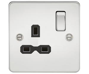 Knightsbridge FP7000PC Flat Plate 13 A 1G DP Switched Socket, Polished Chrome