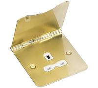 Knightsbridge FPR7UBBW Flat Plate 13A 1G Unswitched Floor Socket - Brushed Brass + White Insert