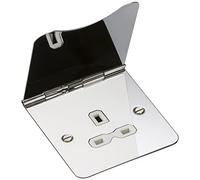 Knightsbridge FPR7UPCW Flat Plate 13A 1G Unswitched Floor Socket - Polished Chrome + White Insert