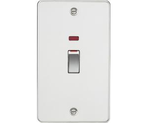 Knightsbridge FP82MNPC Flat Plate 45A 2G DP Switch + Neon - Polished Chrome