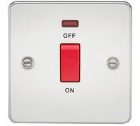 Knightsbridge FP8331NPC Flat Plate 45A 1G DP Switch + Neon - Polished Chrome