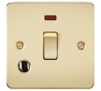 Knightsbridge FP8341FBB Flat Plate 20A 1G DP Switch + Neon & Flex Outlet - Brushed Brass