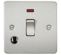 KnightsBridge Flat Plate 20A 1G DP switch with neon and flex outlet - brushed chrome