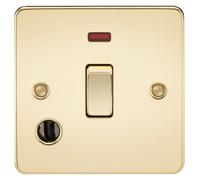 Knightsbridge FP8341FPB Flat Plate 20A 1G DP Switch + Neon & Flex Outlet - Polished Brass