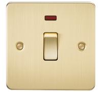 Knightsbridge FP8341NBB Flat Plate 20A 1G DP Switch + Neon - Brushed Brass