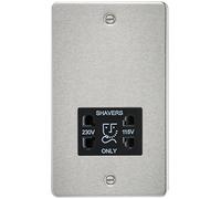 Knightsbridge FP8900BC FP8900 FPAV8900BC Flat Plate 115V/230V Dual Voltage Shaver Socket-Brushed Chrome, 230 V, Black Insert