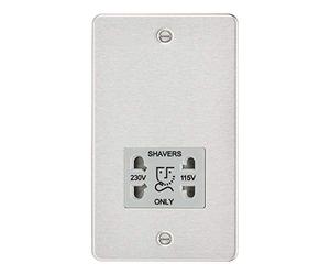 Knightsbridge FP8900BCG Flat Plate Dual Voltage Shaver Socket, Brushed Chrome with Grey Insert, 115/230 V