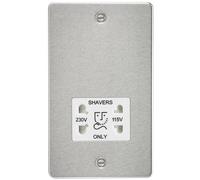 Knightsbridge Flat Plate 115/230V Dual Voltage Shaver Socket - Brushed Chrome with White Insert