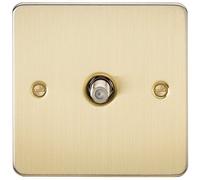 KnightsBridge Flat Plate 1G SAT TV Outlet (non-isolated) - Brushed Brass