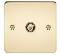 KnightsBridge Flat Plate 1G SAT TV Outlet (non-isolated) - Polished Brass