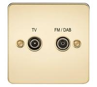 KnightsBridge Flat Plate Screened Diplex Outlet (TV, FM DAB) - Polished Brass