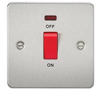Knightsbridge FPAV8331NBC 45 A 1-Gang Flat Plate DP Switch with Neon Light - Brushed Chrome