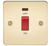 Knightsbridge FPAV8331NPB 45 A 1-Gang Flat Plate DP Switch with Neon Light - Polished Brass