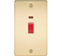 Knightsbridge FPAV8332NPB 45 A Flat Plate 2-Gang DP Switch with Neon Light - Polished Brass