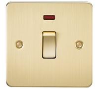 KnightsBridge Flat Plate 20A 1G DP switch with neon - brushed brass