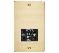 Knightsbridge FP8900BB Brushed Brass FPAV8900BB Flat Plate 115V/230V Dual Voltage Shaver Socket, 230 V, Black Insert