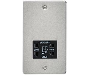 Knightsbridge FPAV8900BC 115/230 V Flat Plate Dual Voltage Shaver Socket with Black Insert - Brushed Chrome