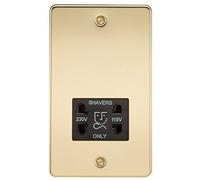 Knightsbridge FPAV8900PB 115/230 V Flat Plate Dual Voltage Shaver Socket with Black Insert - Polished Brass
