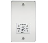 Knightsbridge Shaver Socket FP8900PCW - Flat Plate 115/230V - Polished Chrome & White Insert