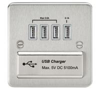 Knightsbridge FPQUADBCG Flat Plate Quad USB Charger - Brushed Chrome + Grey Insert