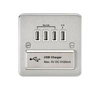Knightsbridge FPQUADBCW FPQUAD FPAVQUADBCW Flat Plate 1G Quad USB Charger Outlet 5V Dc 5.1A-Brushed Chrome White Insert