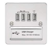 Knightsbridge FPQUADPCG Flat Plate Quad USB Charger Outlet, Polished Chrome with Grey Insert