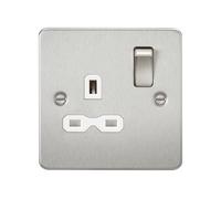 Knightsbridge FPR7000BCW Flat Plate 13A 1G DP Switch Socket - Brushed Chrome + White Insert