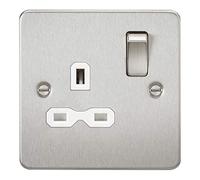 Knightsbridge FPR7000BCW Flat Plate Switched Socket, Brushed Chrome with White Insert, 13 A, 1G, DP