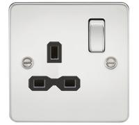 Knightsbridge FPR7000PC Flat Plate 13A 1G DP Switch Socket - Polished Chrome + Black Insert