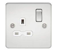 Knightsbridge FPR7000PCW Flat Plate Switched Socket, Polished Chrome with White Insert, 13 A, 1G, DP