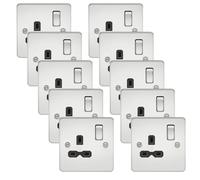 Knightsbridge FPR7000PCx10 Flat Plate 13A 1G DP Switch Socket - Polished Chrome + Black Insert (10 Pack)