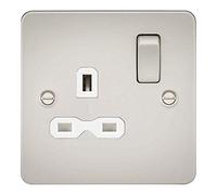 Knightsbridge FP7000PLW FPR7000 Flat Plate 13 A 1G DP Switched Socket, 230 V, Pearl