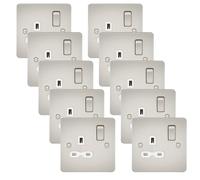 Knightsbridge FPR7000PLWx10 Flat Plate 13A 1G DP Switch Socket - Pearl + White Insert (10 Pack)