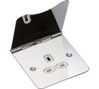 Knightsbridge FPR7UPCW Flat Plate 13A 1G Unswitched Floor Socket - Polished Chrome + White Insert