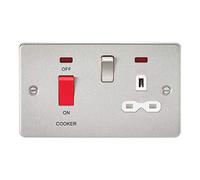 Knightsbridge FPR8333NBCW Flat Plate DP Switch and Switched Socket with Neon, Brushed Chrome with White Insert, 45 A/13 A