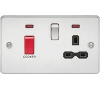 Knightsbridge FPR8333NPC Flat Plate 45A DP Cooker Switch + 13A Socket + Neon - Polished Chrome + Black Insert
