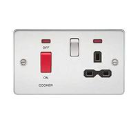 Knightsbridge FPR8333NPC Flat Plate 45A DP Cooker Switch + 13A Socket + Neon - Polished Chrome + Black Insert