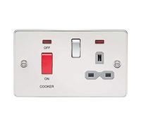 Knightsbridge FPR8333NPCG Flat Plate DP Switch and Switched Socket with Neon, Polished Chrome with Grey Insert, 45 A/13 A