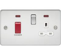 Knightsbridge FPR8333NPCW Flat Plate 45A DP Cooker Switch + 13A Socket + Neon - Polished Chrome + White Insert