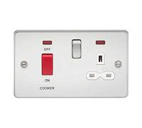 Knightsbridge FPR8333NPCW Flat Plate DP Switch and Switched Socket with Neon, Polished Chrome with White Insert, 45 A/13 A